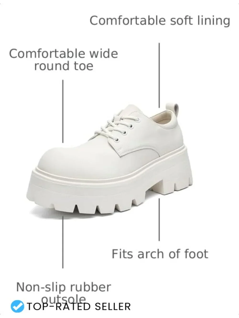 Faux Leather Men's Platform Oxfords Chunky Heel Lace Up Dress Shoes Non-Slip